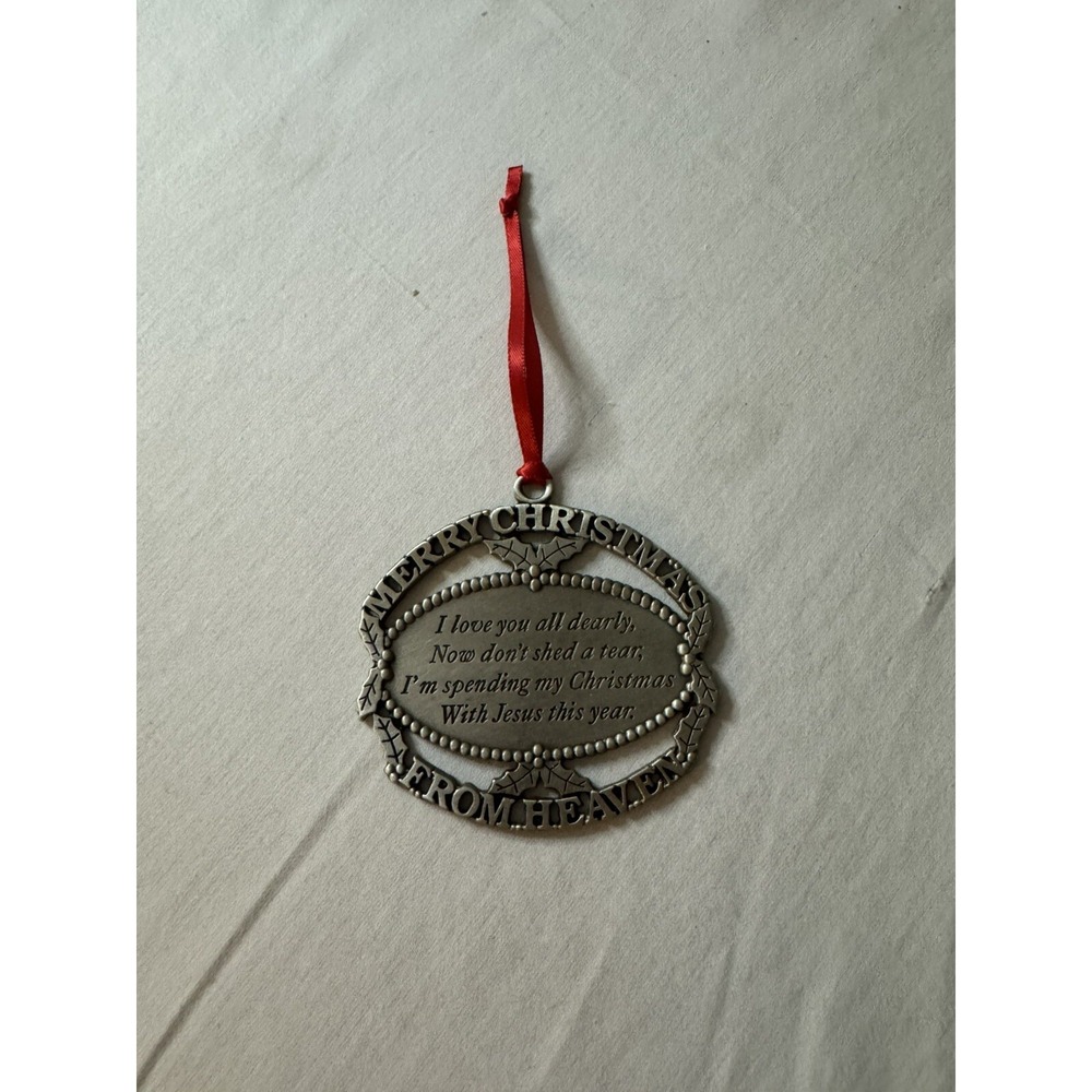 MERRY CHRISTMAS FROM HEAVEN Ornament John W. Mooney 1990 Religious Jesus Metal
